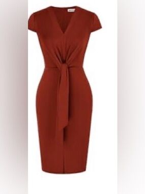 Grace Karin Rust Tie-Front Midi Sheath Dress